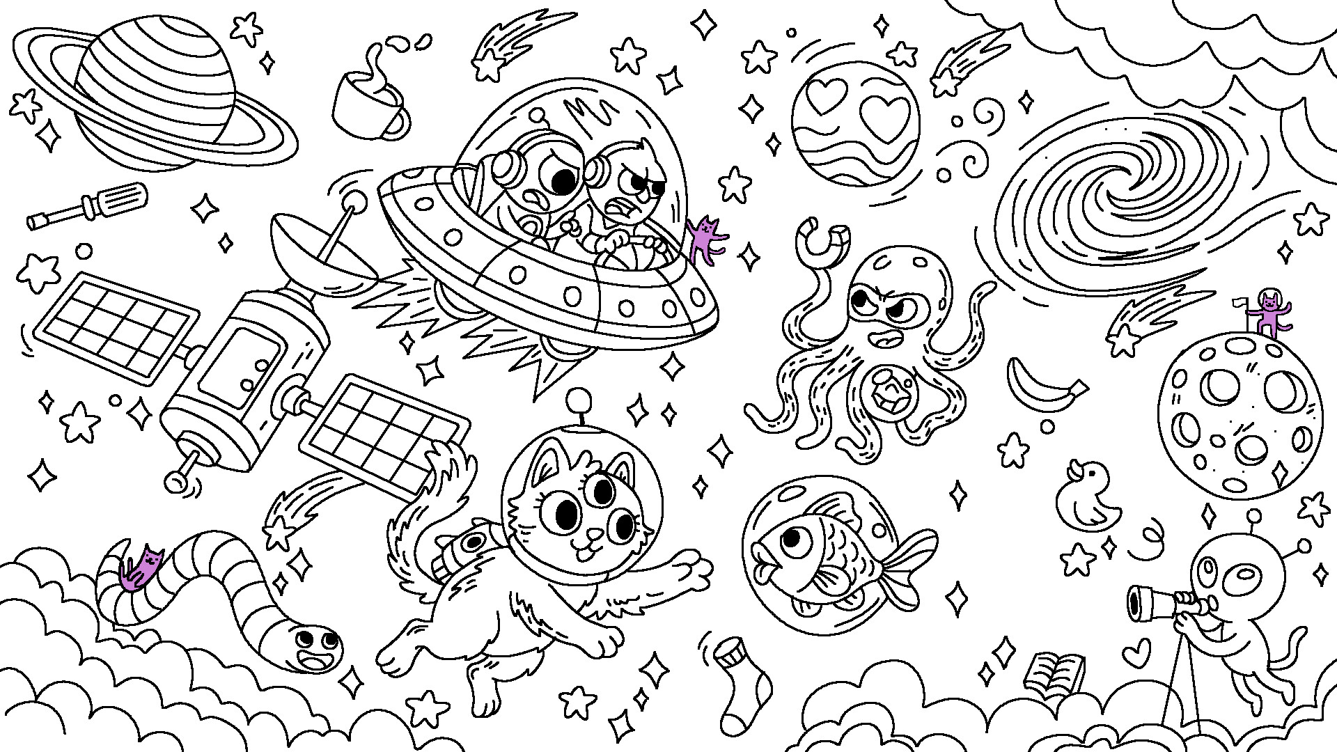 100 Cats Lost In Space Find & Color Screenshot 1