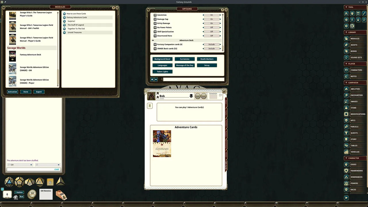 Fantasy Grounds - Fantasy Companion SWADE Adventure Deck Cards Screenshot 1