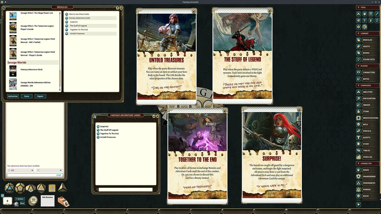 Fantasy Grounds - Fantasy Companion SWADE Adventure Deck Cards Screenshot 3