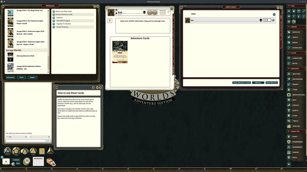 Fantasy Grounds - Fantasy Companion SWADE Adventure Deck Cards Screenshot 4