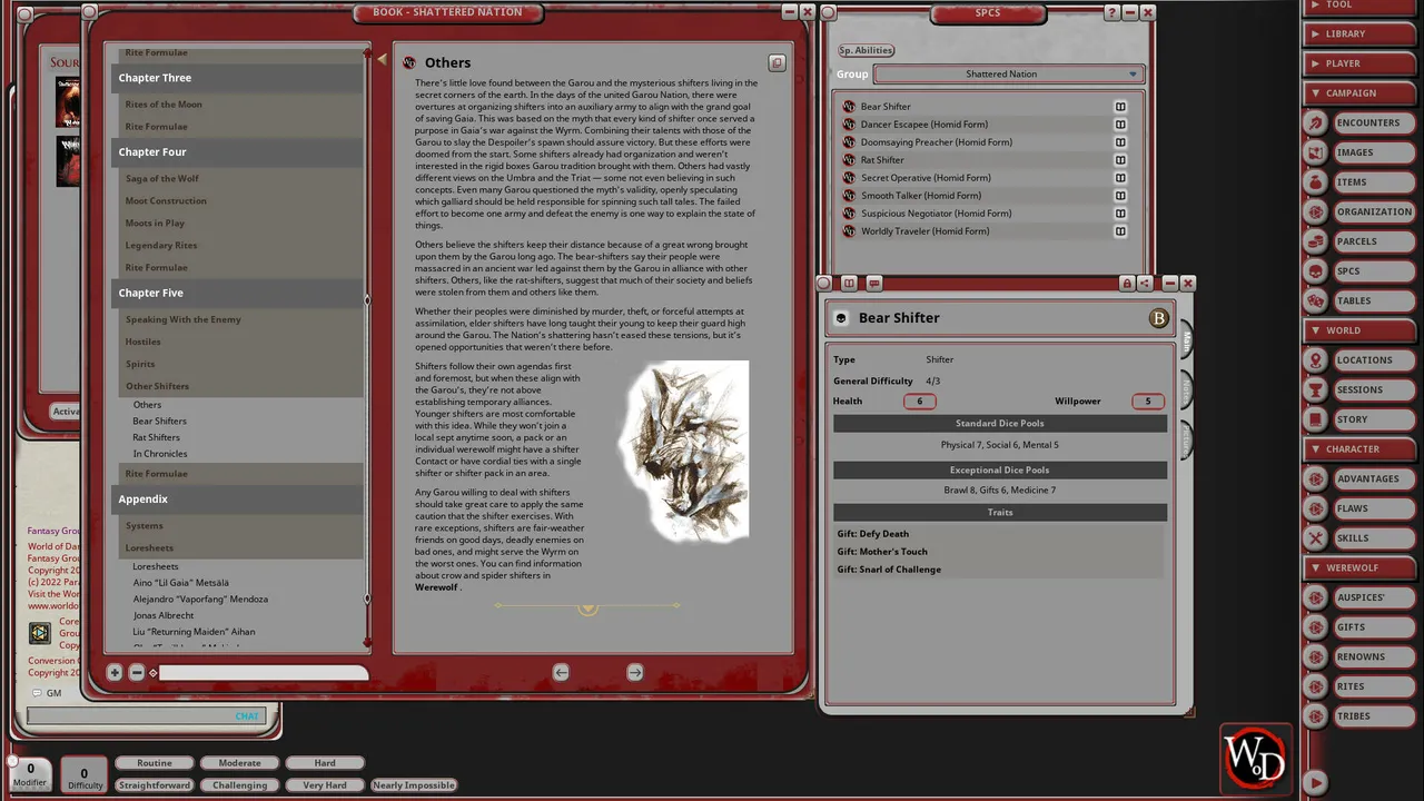 Fantasy Grounds - Werewolf: Shattered Nation Screenshot 1