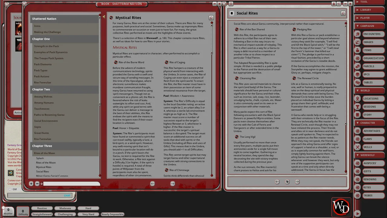 Fantasy Grounds - Werewolf: Shattered Nation Screenshot 3
