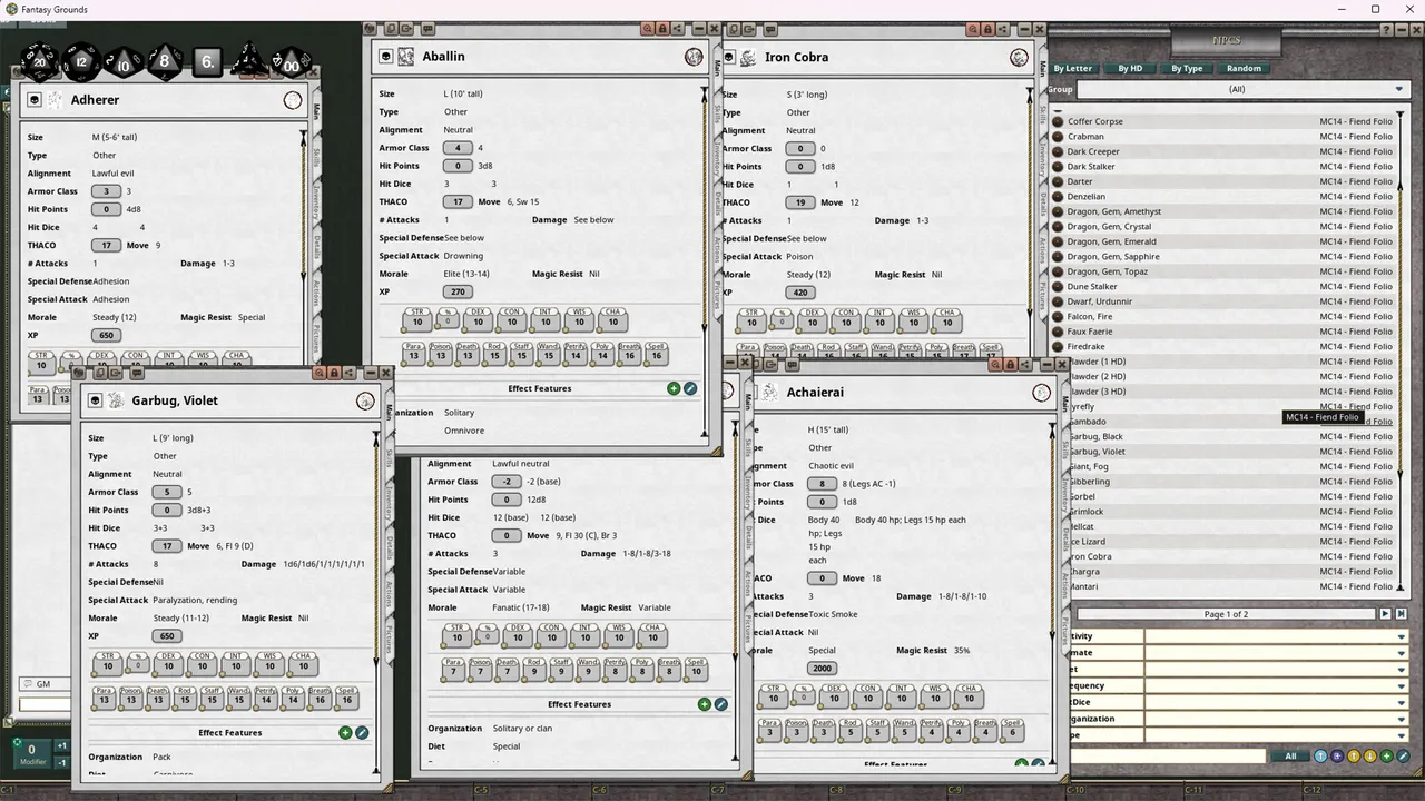 Fantasy Grounds - D&D Classics - MC14 Monstrous Compendium Fiend Folio Appendix (2E) Screenshot 2