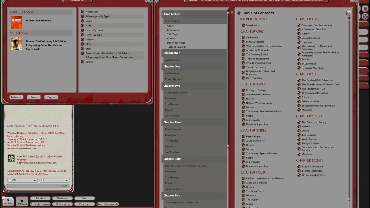 Fantasy Grounds - Hunter: The Reckoning - Alma Maters Screenshot 0