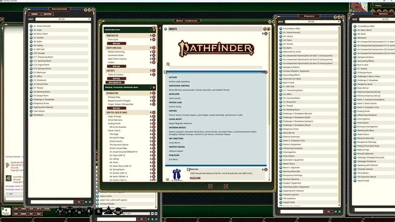 Fantasy Grounds - Pathfinder 2 RPG - Curtain Call Adventure Path - Singer, Stalker, Skinsaw Man (2 of 3) Screenshot 0