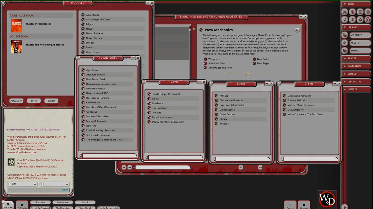 Fantasy Grounds - Hunter: The Reckoning - Apostates Screenshot 1