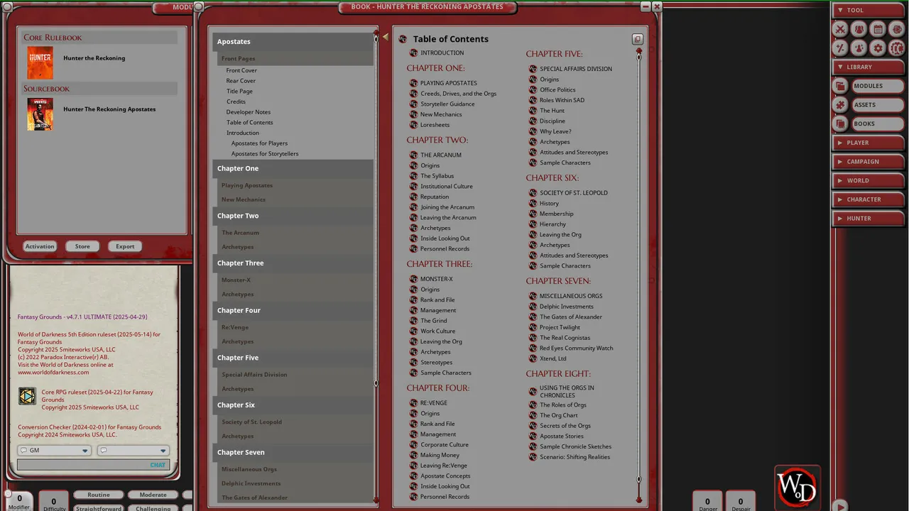 Fantasy Grounds - Hunter: The Reckoning - Apostates Screenshot 0