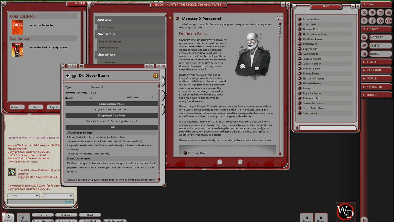 Fantasy Grounds - Hunter: The Reckoning - Apostates Screenshot 2