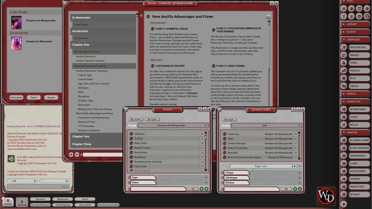 Fantasy Grounds - Vampire: The Masquerade - In Memoriam Screenshot 2