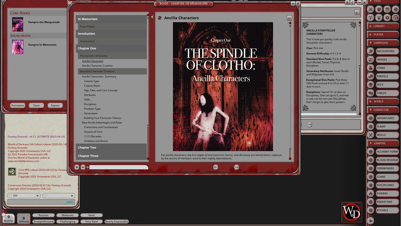 Fantasy Grounds - Vampire: The Masquerade - In Memoriam Screenshot 0