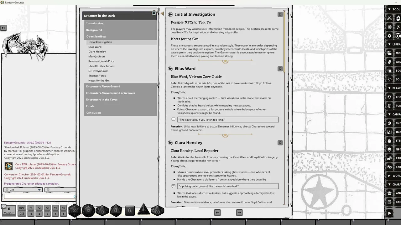 Fantasy Grounds - Dreamer in the Dark Screenshot 3