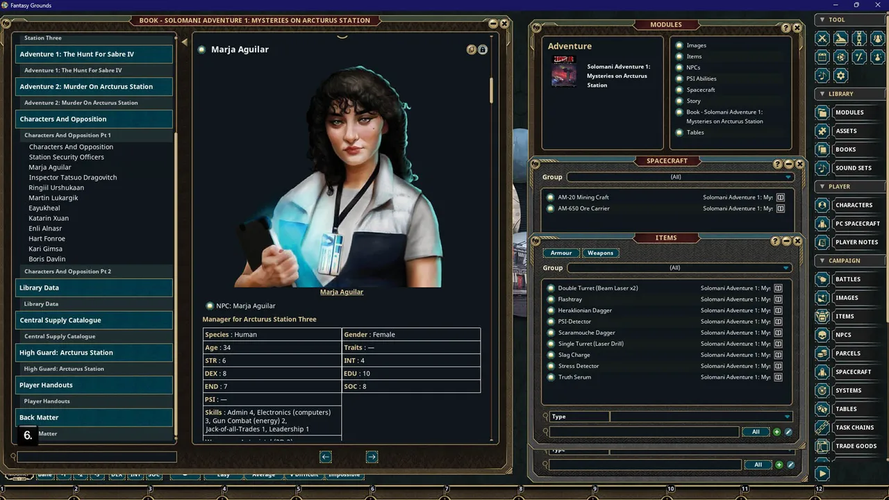 Fantasy Grounds - Traveller - Solomani Adventure 1: Mysteries on Arcturus Station Screenshot 1