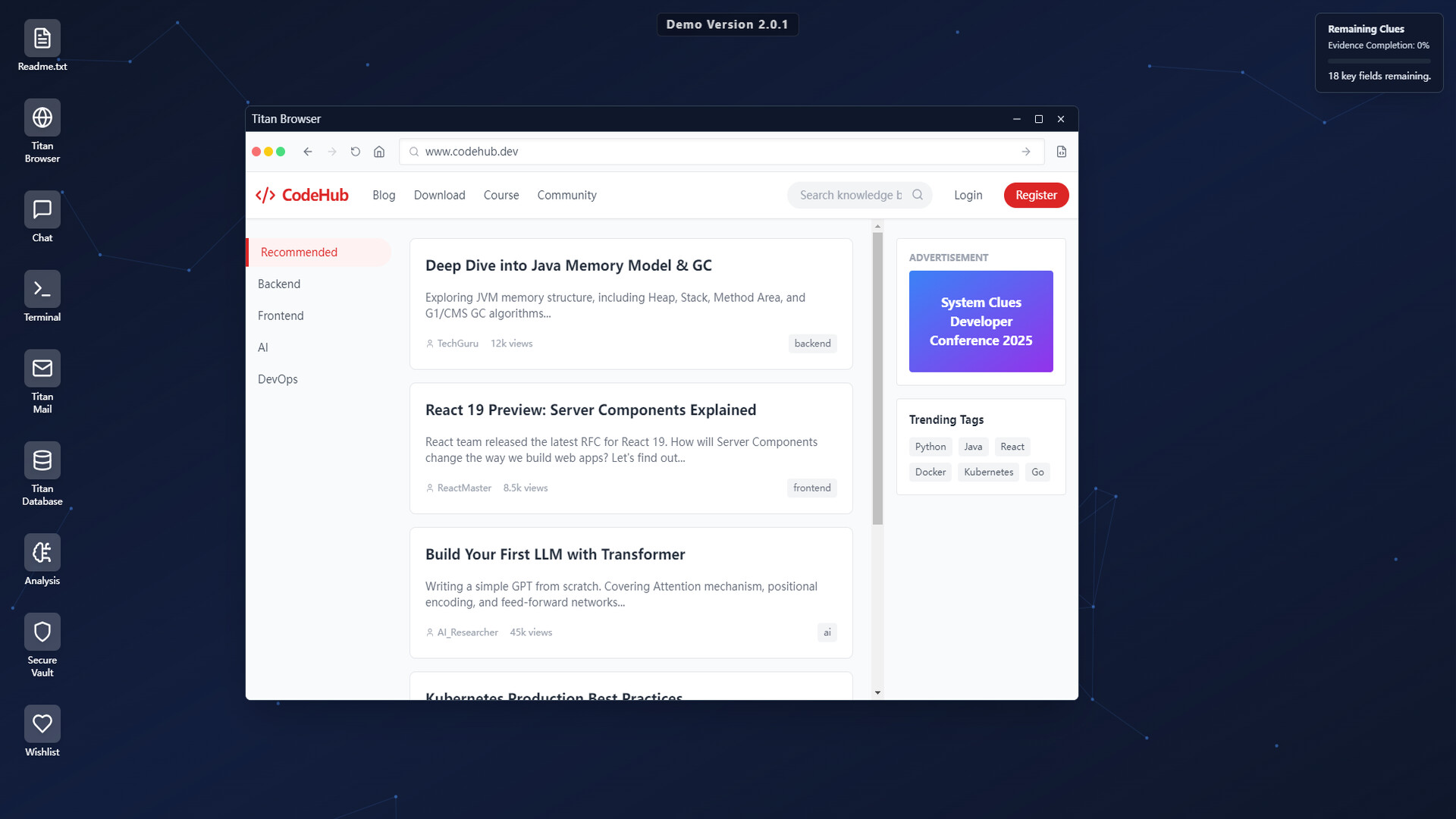System Clues Demo Screenshot 0