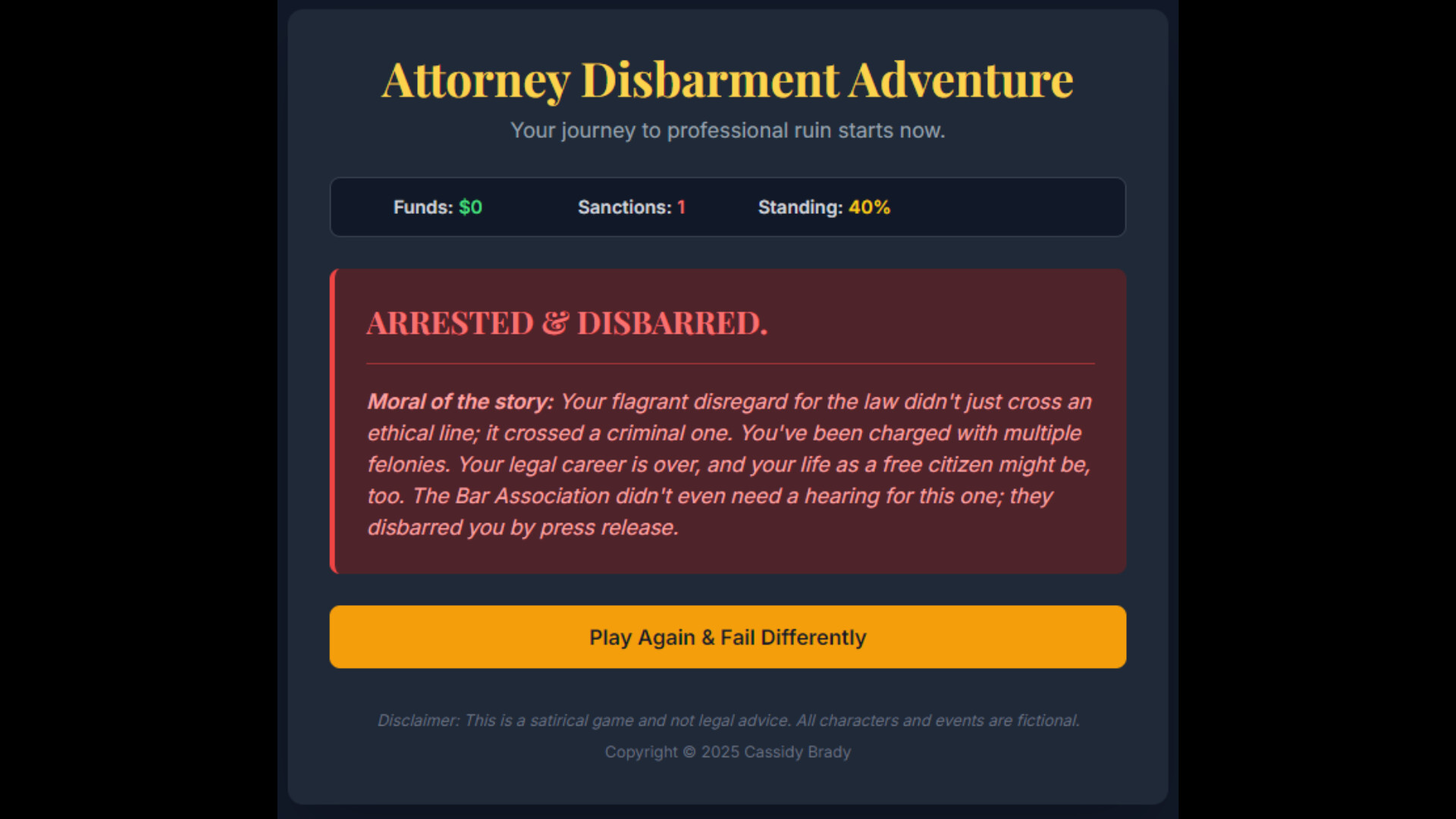 Attorney Disbarment Adventure Screenshot 0