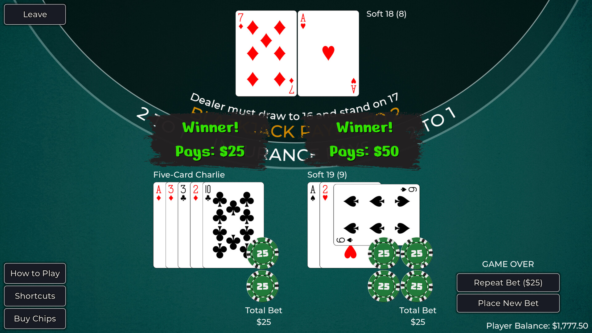 Player vs. Dealer Blackjack Screenshot 12