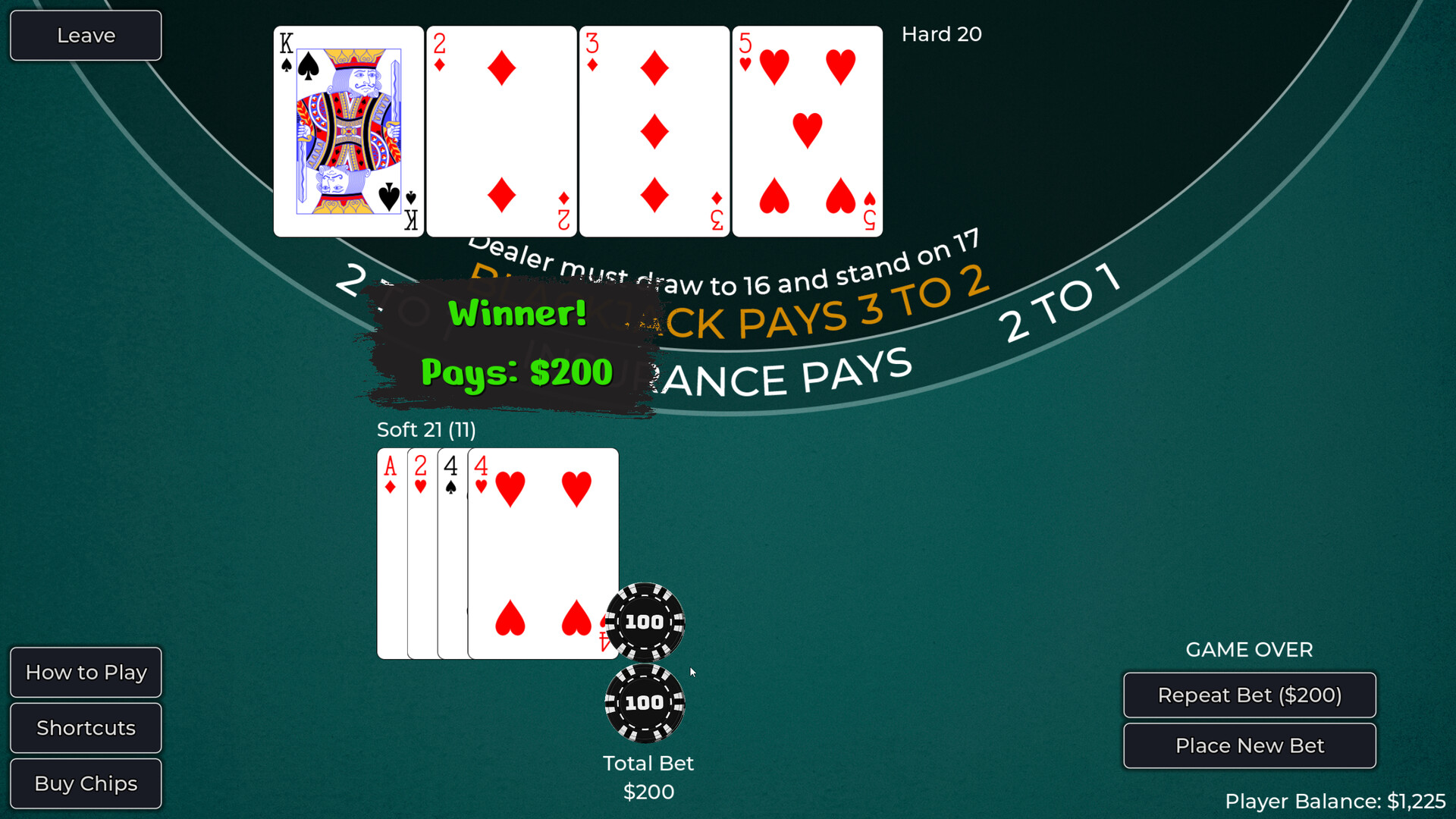 Player vs. Dealer Blackjack Screenshot 0