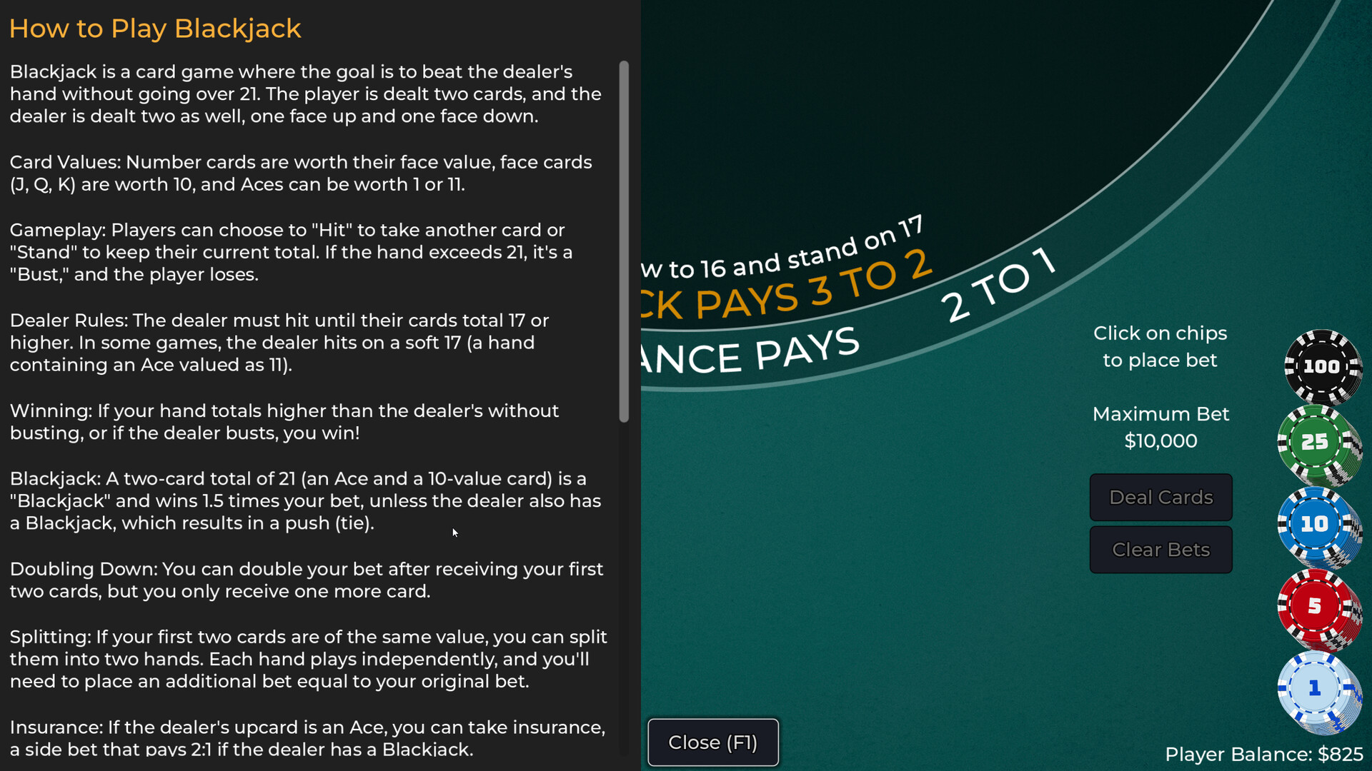 Player vs. Dealer Blackjack Screenshot 1