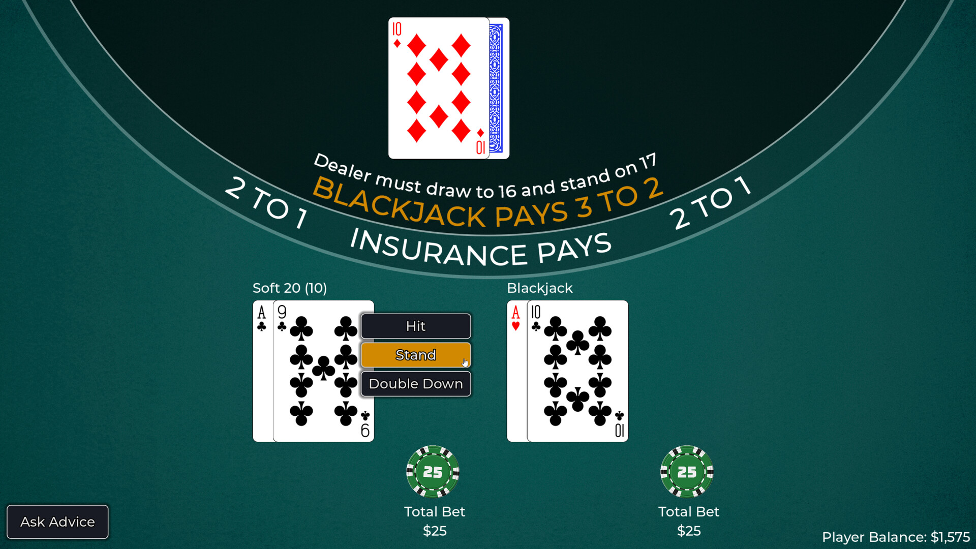 Player vs. Dealer Blackjack Screenshot 8