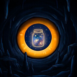 Starlight in the stone cave, gleaming through amber icon