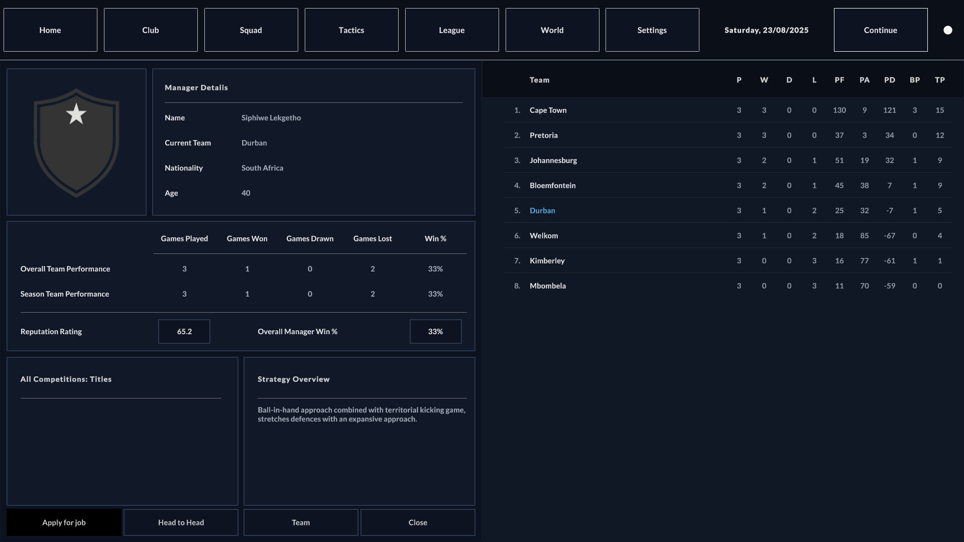 Rugby Career Manager Screenshot 3