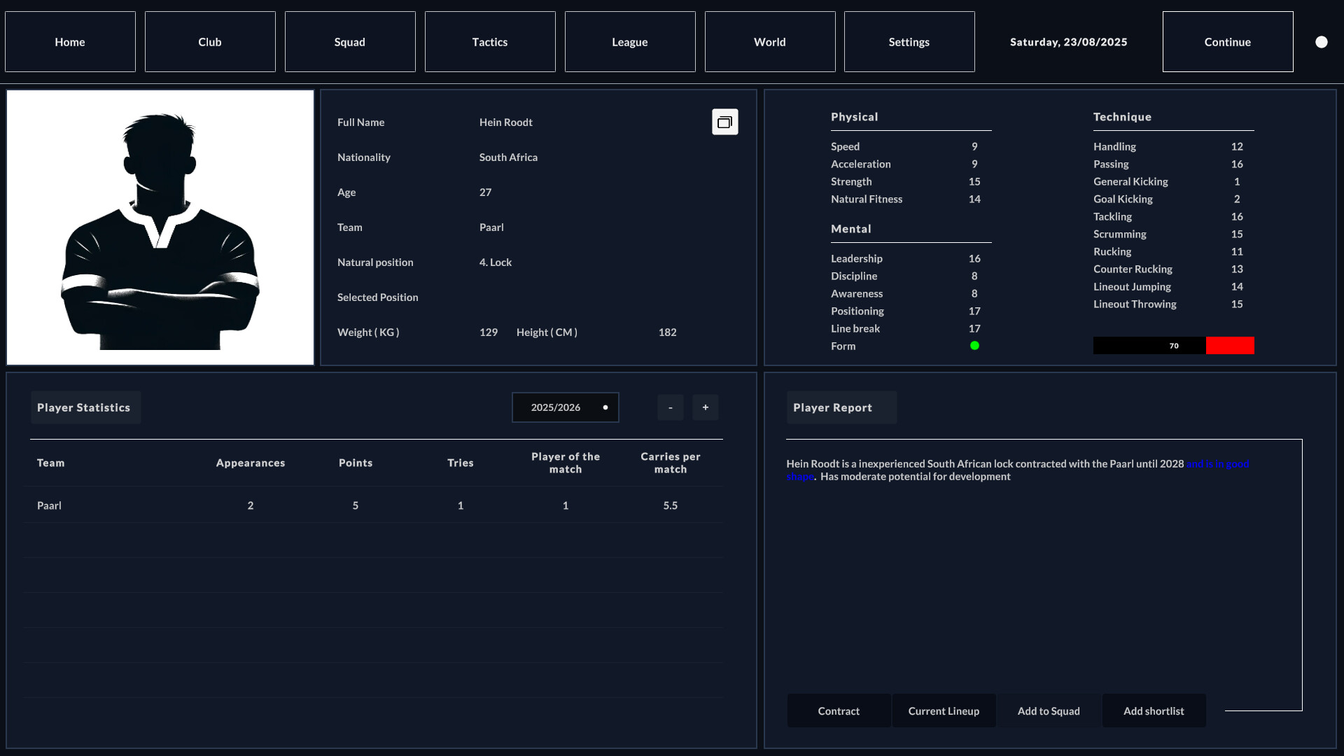 Rugby Career Manager Screenshot 7