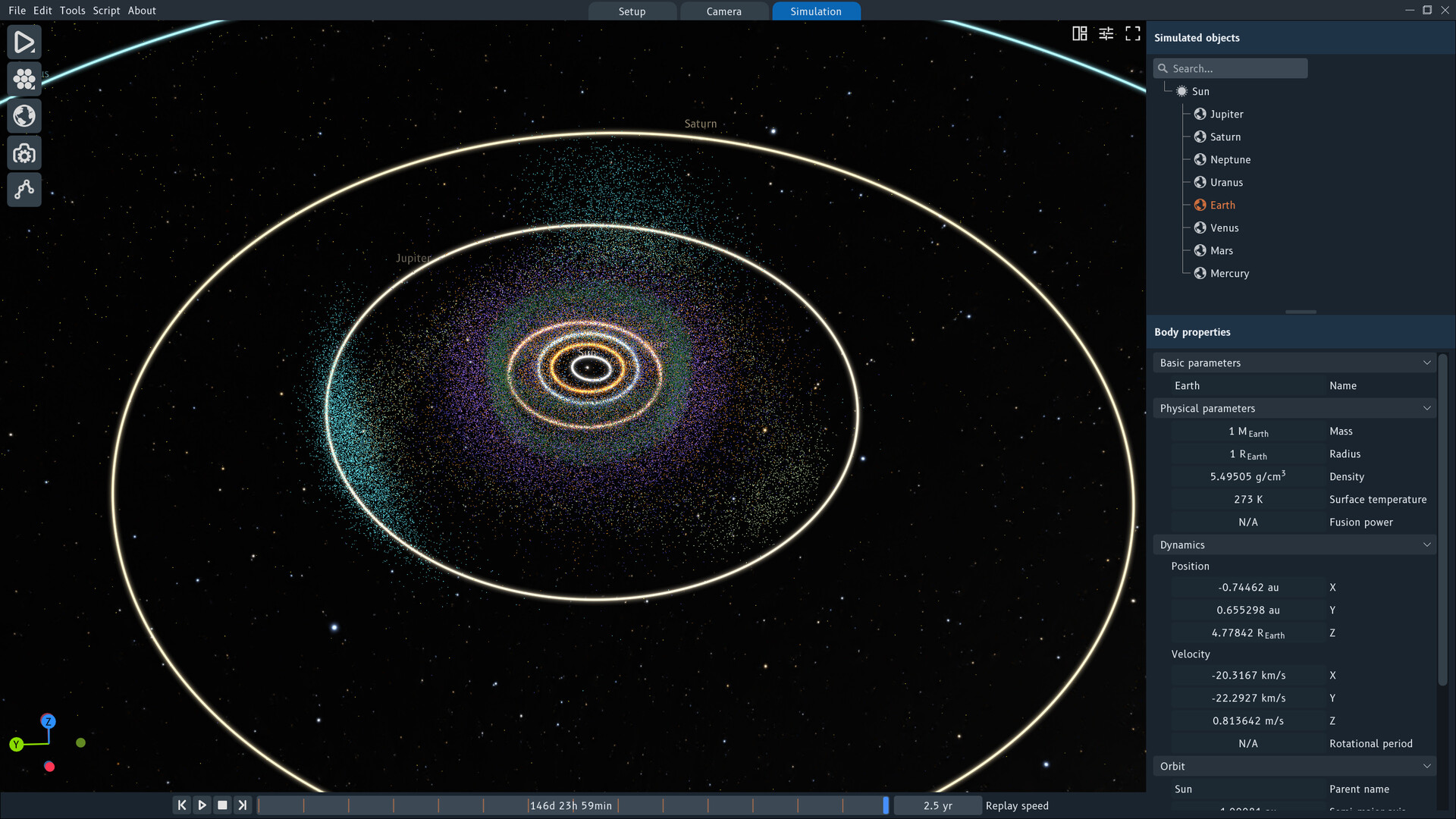 SpaceSim - Astrophysical Simulation Software Screenshot 2