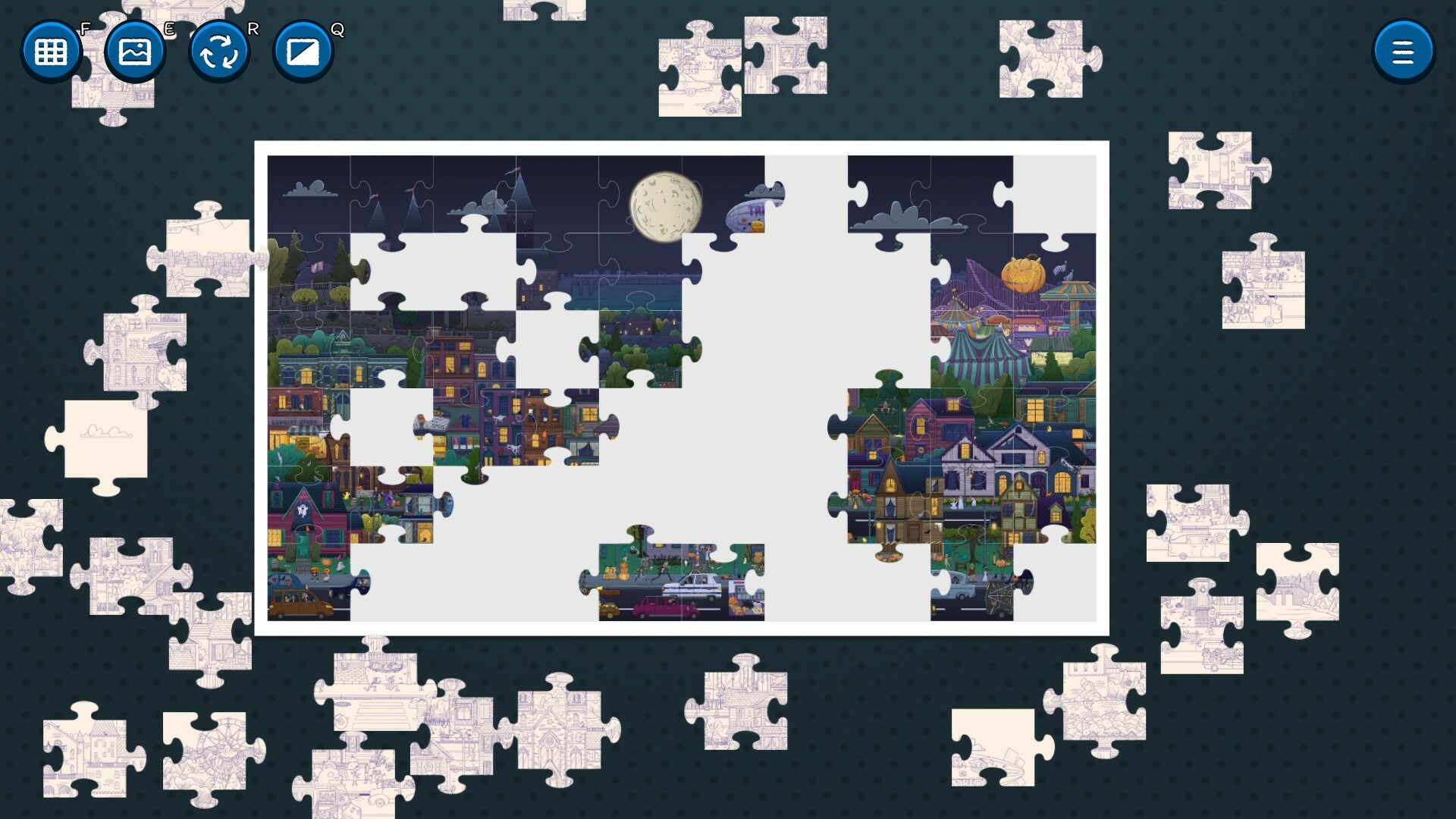 Hidden Cats in Jigsaw Puzzle - Spooky Town Screenshot 1
