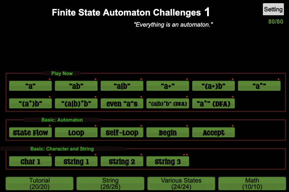 Finite State Automaton Challenges Screenshot 0